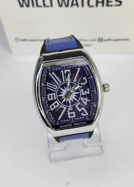 Denvosi Luxury Blue Dial Men’s Leather Strap Watch SK-012