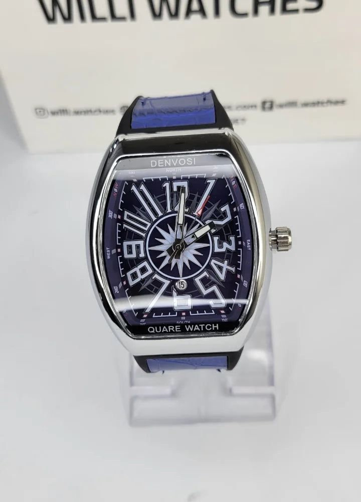 Denvosi Luxury Blue Dial Men’s Leather Strap Watch SK-012