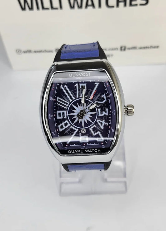 Denvosi Luxury Blue Dial Men’s Leather Strap Watch SK-012