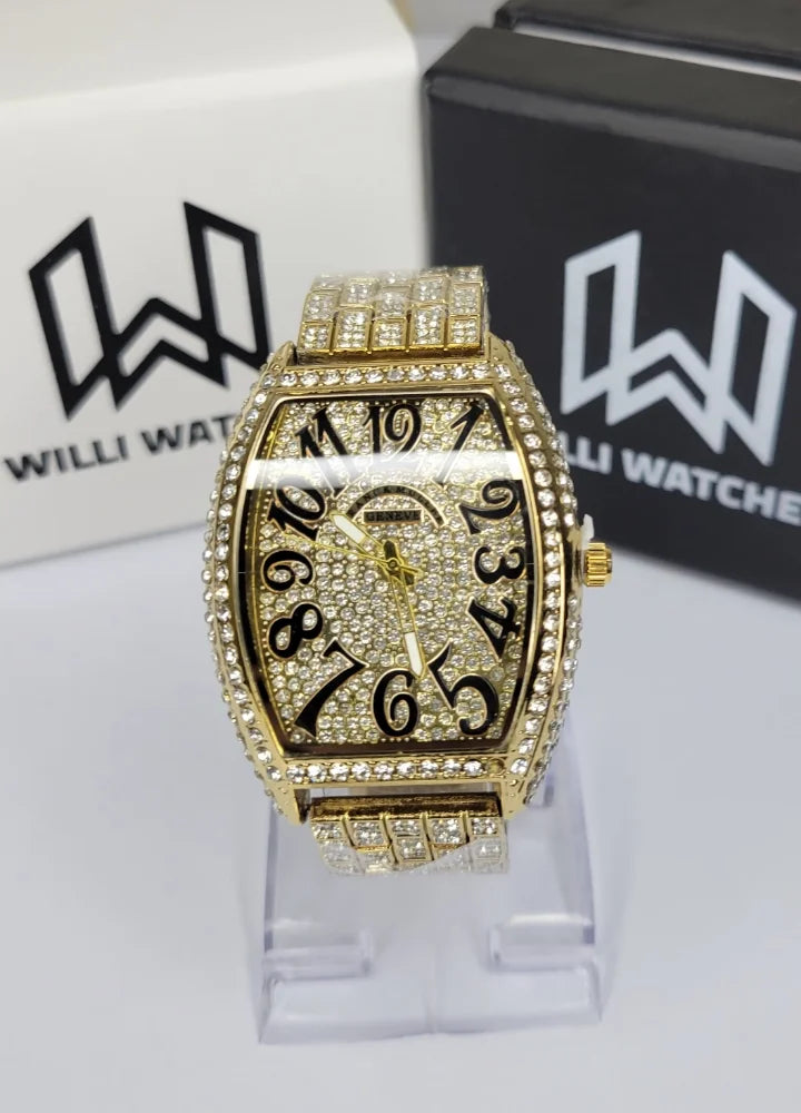 Men’s Gold Fully Stone-Studded Fashion Watch SK-002