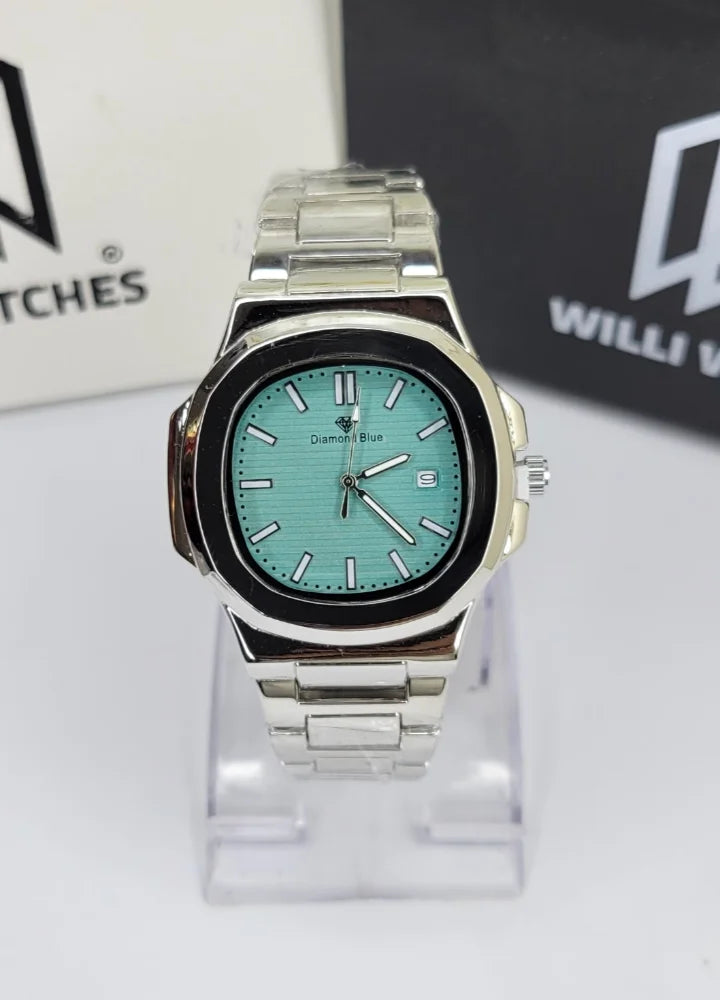 Diamond Blue Mint Green Dial Watch With Date DI-037 – Business Class