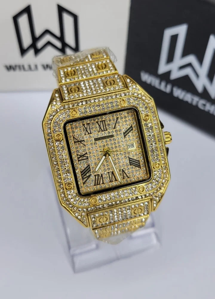 Men’s Gold Crystal-Encrusted Luxury Timepiece SK-004