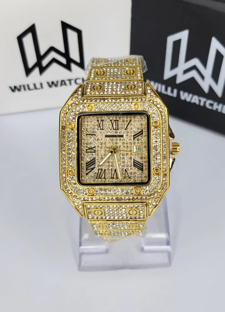Men’s Gold Crystal-Encrusted Luxury Timepiece SK-004