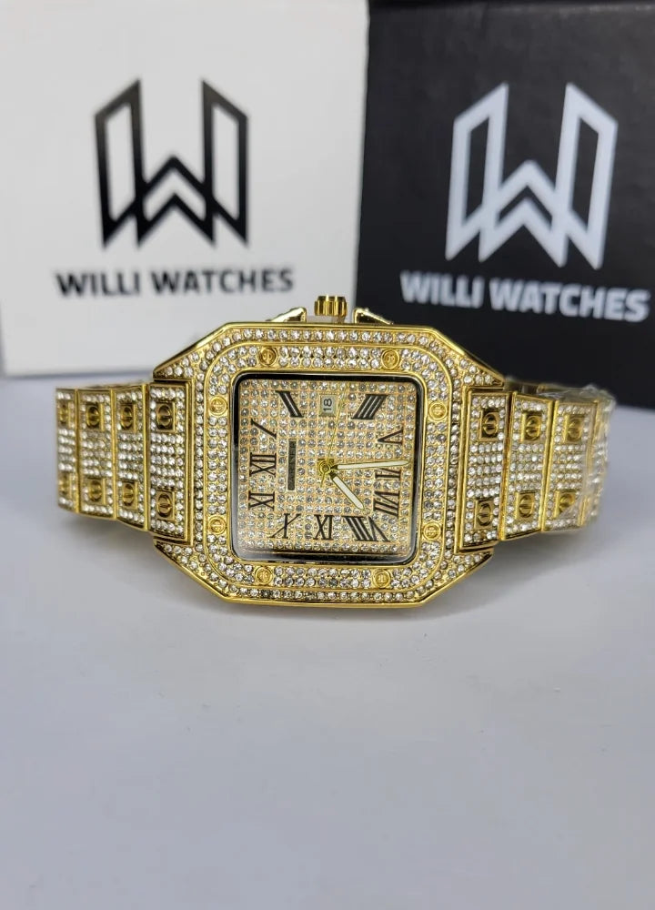 Men’s Gold Crystal-Encrusted Luxury Timepiece SK-004