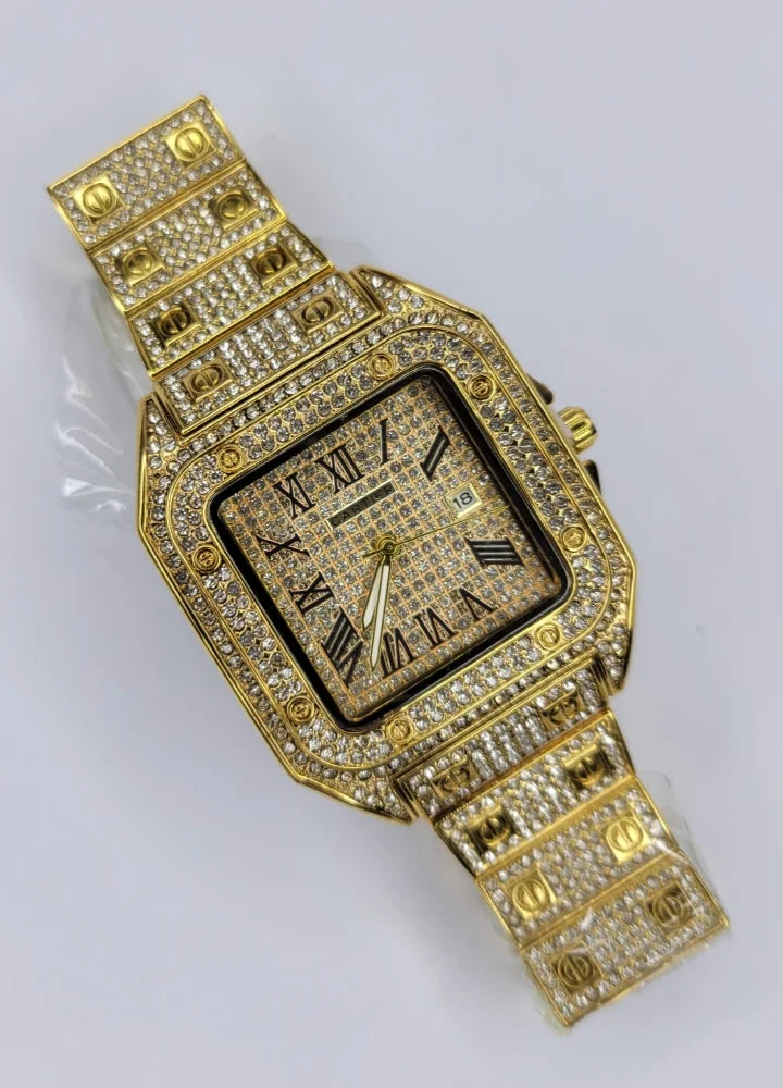 Men’s Gold Crystal-Encrusted Luxury Timepiece SK-004
