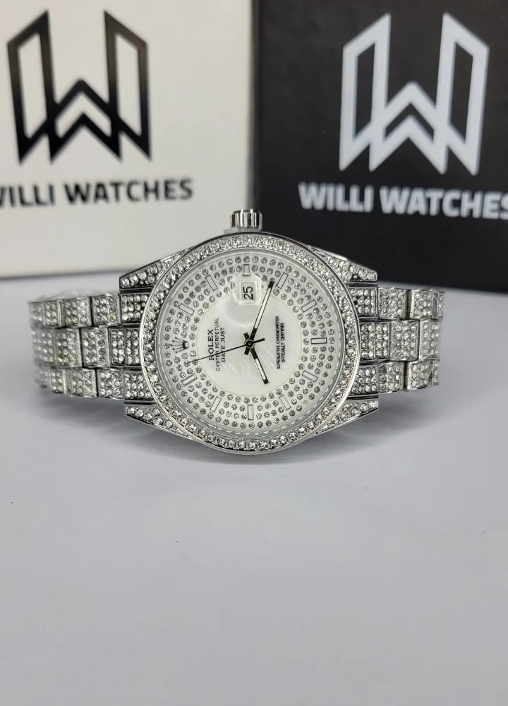Men’s Silver Full-Diamond Luxury Date Watch SK-006