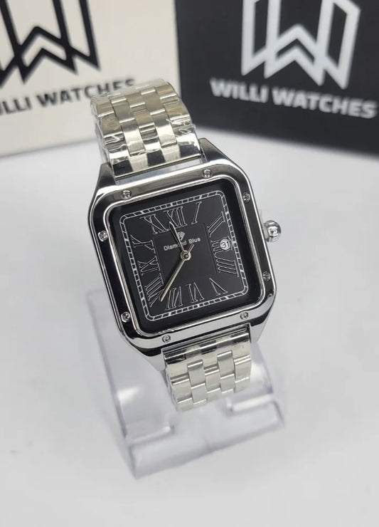Diamond Blue Business Class Silver Black Dial Square Watch DI-016