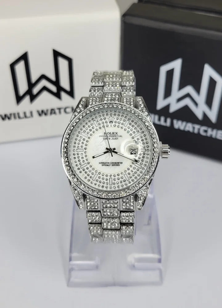 Men’s Silver Full-Diamond Luxury Date Watch SK-006