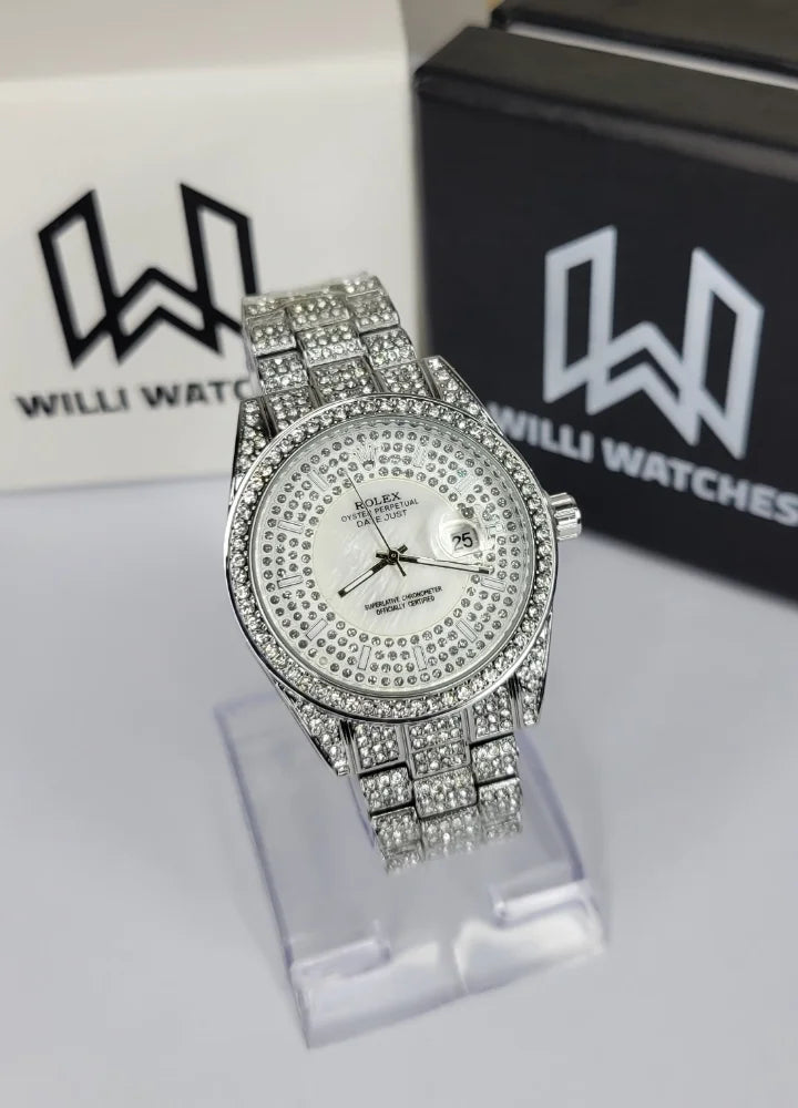 Men’s Silver Full-Diamond Luxury Date Watch SK-006