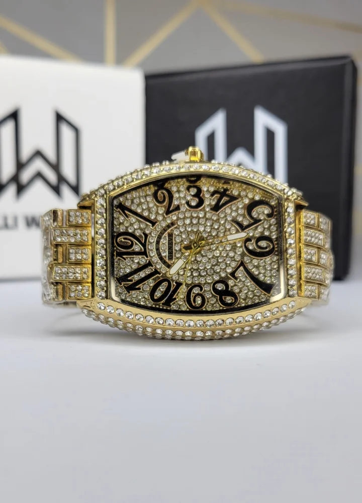 Men’s Gold Fully Stone-Studded Fashion Watch SK-002