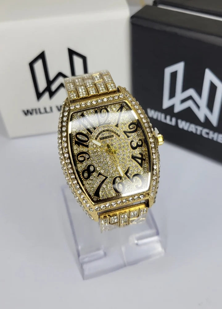 Men’s Gold Fully Stone-Studded Fashion Watch SK-002