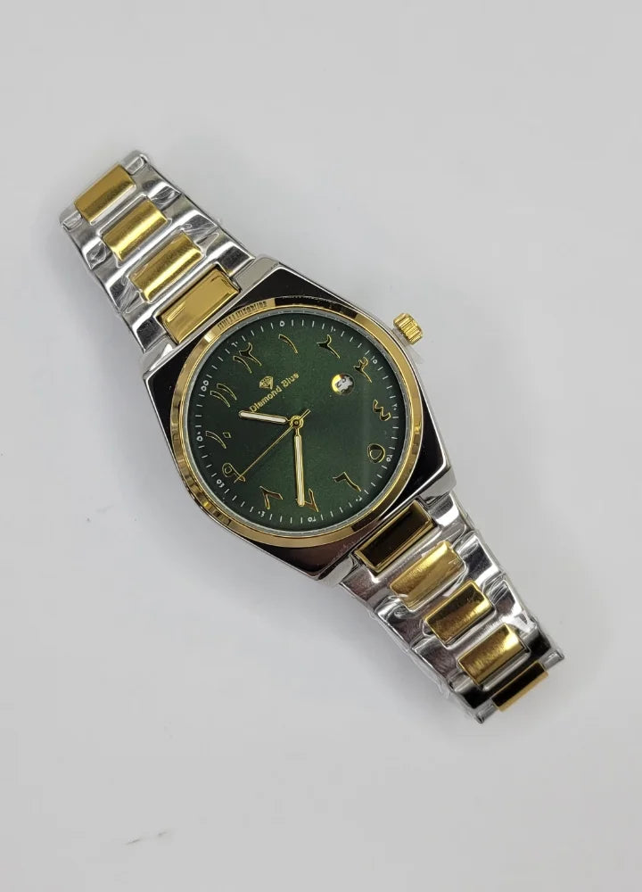 Diamond Blue Two-Tone Green Arabic Dial Date Watch DI-040