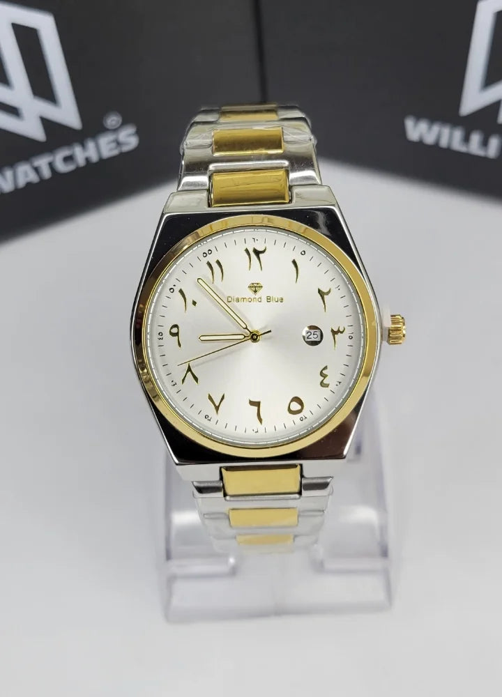 Diamond Blue Two-Tone White Arabic Dial Date Watch DI-039