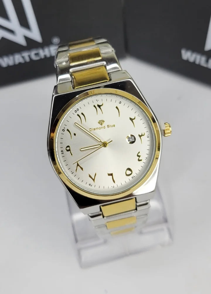 Diamond Blue Two-Tone White Arabic Dial Date Watch DI-039