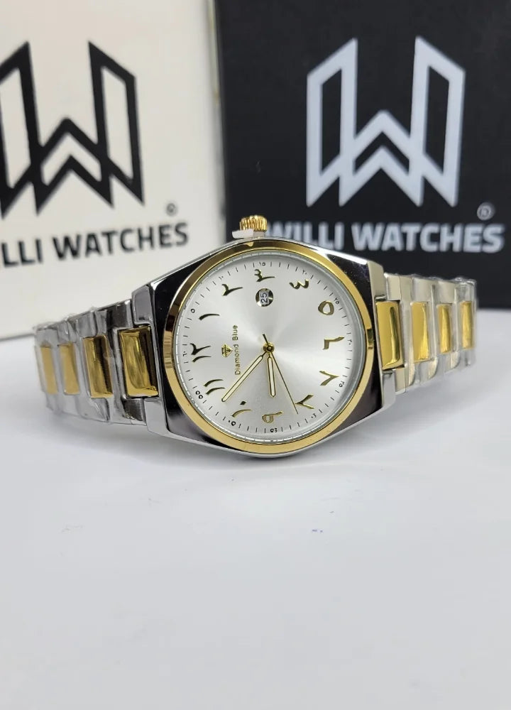 Diamond Blue Two-Tone White Arabic Dial Date Watch DI-039