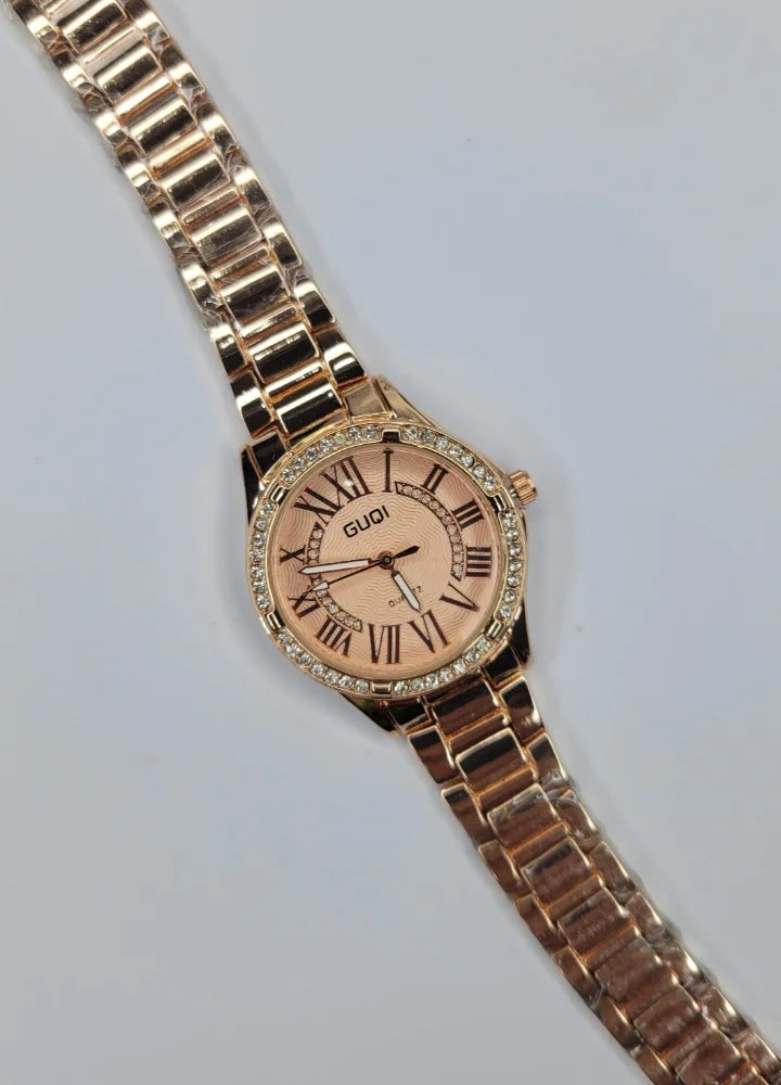 GUQI Rose Gold Diamond Bezel Watch FM-031