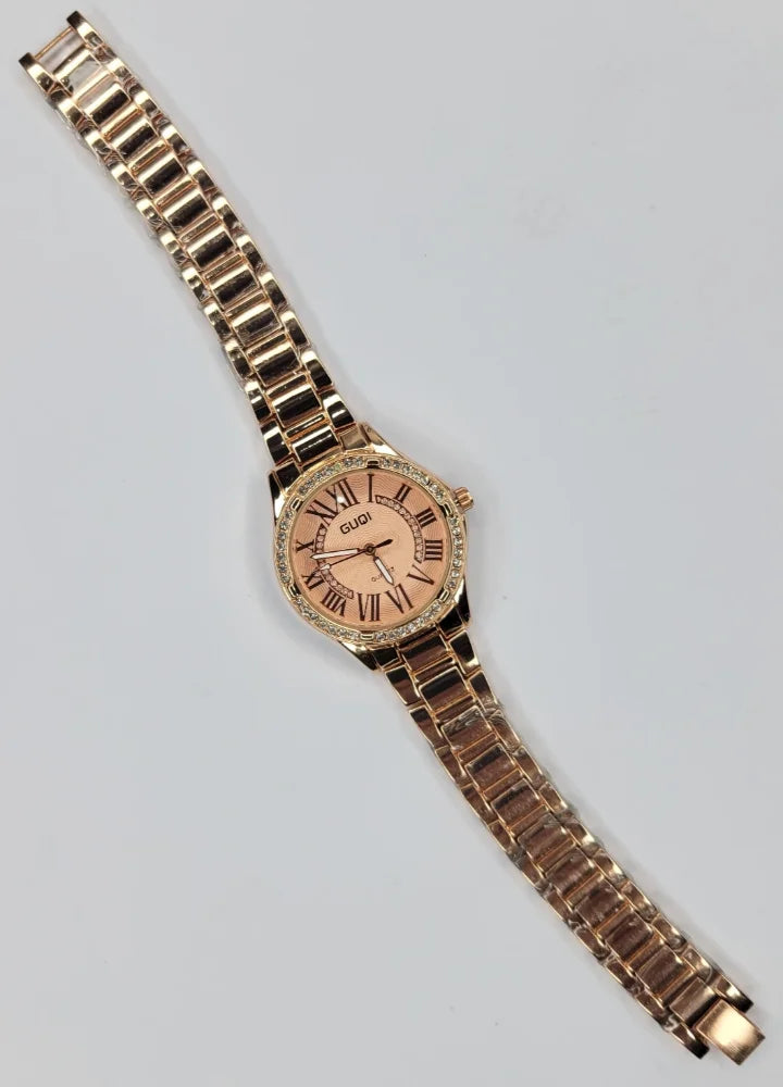 GUQI Rose Gold Diamond Bezel Watch FM-031
