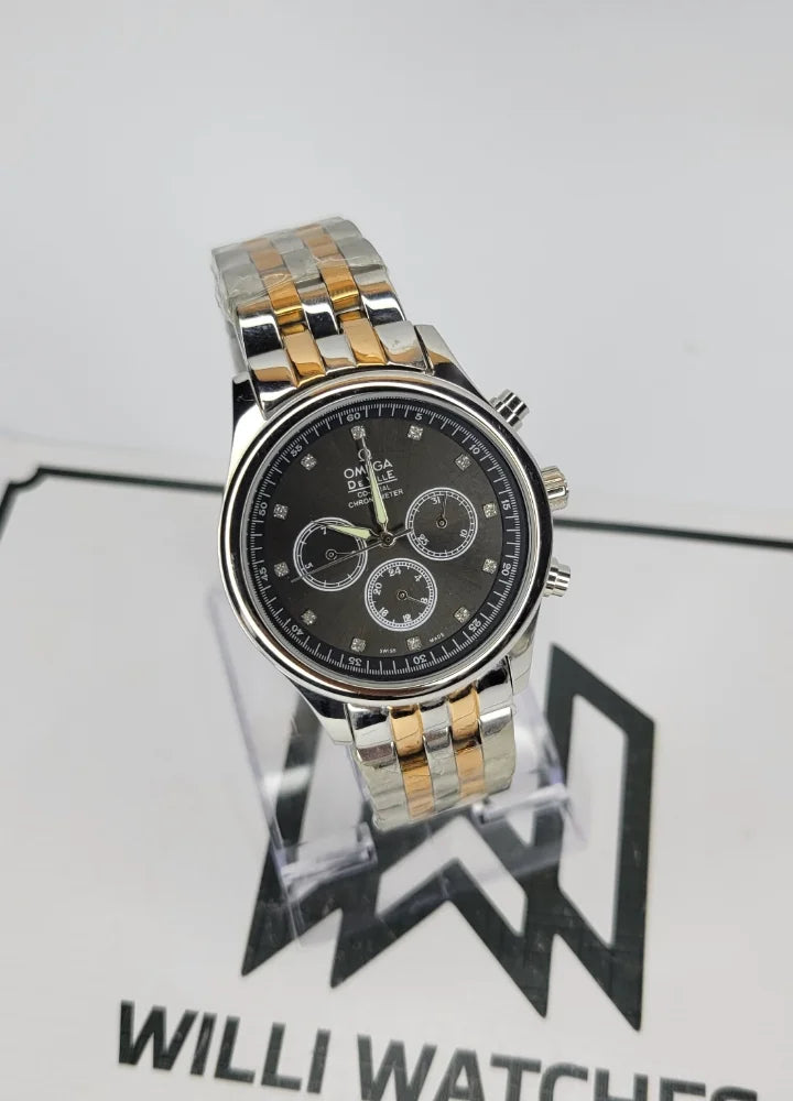 Omega Two Tone Stainless Steel Automatic Chronograph with Black Dial O-001