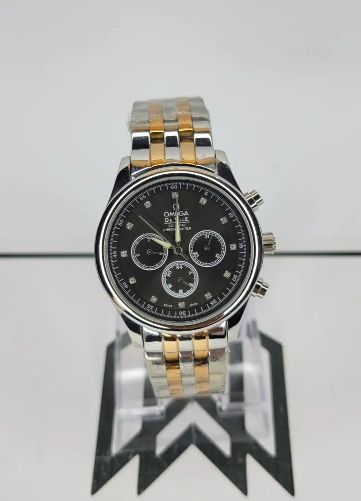Omega Two Tone Stainless Steel Automatic Chronograph with Black Dial O-001
