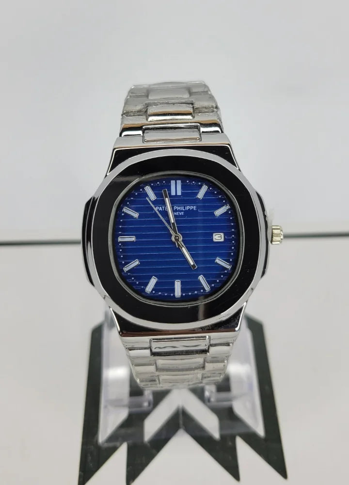 PP Nautilus Silver-Blue Dial Watch with Date PP-003