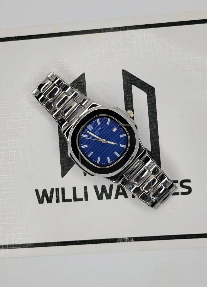 PP Nautilus Silver-Blue Dial Watch with Date PP-003