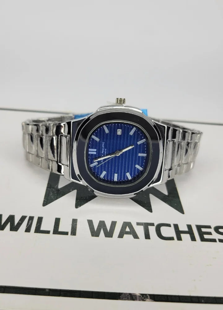 PP Nautilus Silver-Blue Dial Watch with Date PP-003