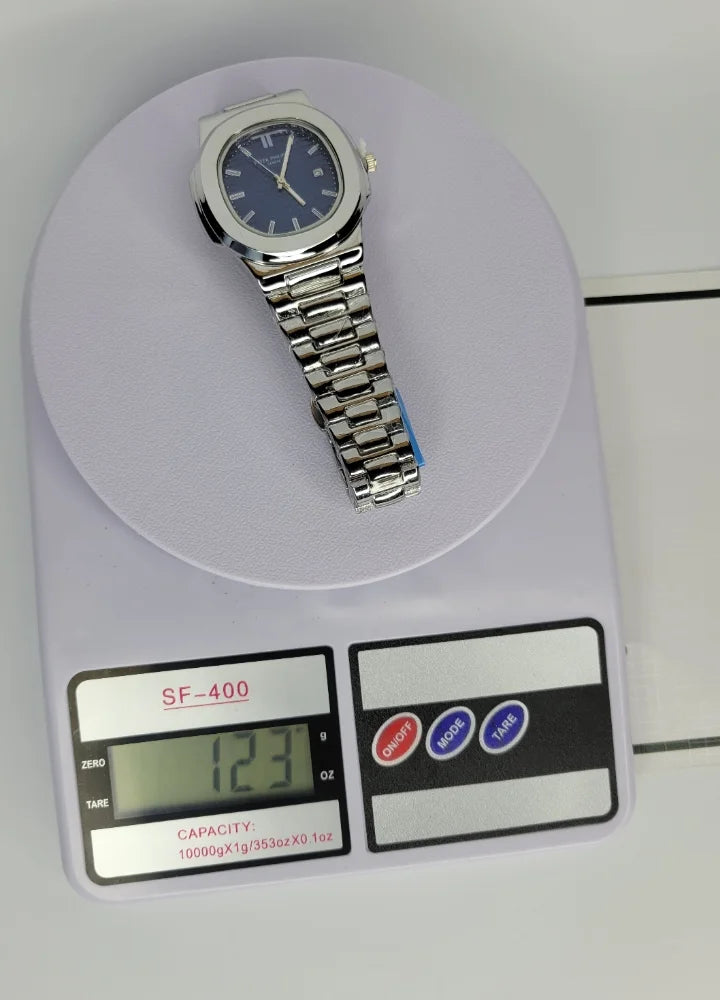 PP Nautilus Silver-Blue Dial Watch with Date PP-003