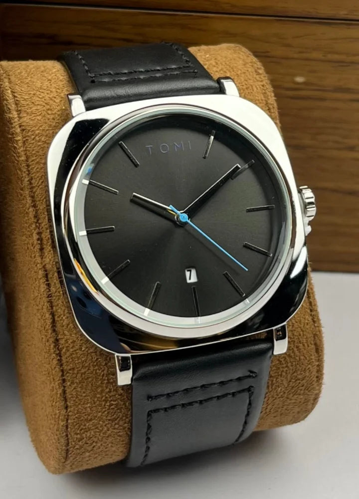 TOMI Classic Leather Watch – Silver or Black Dial TM-003
