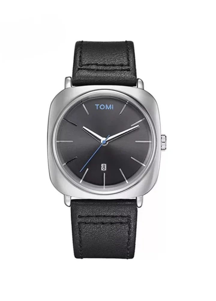 TOMI Classic Leather Watch – Silver or Black Dial TM-003