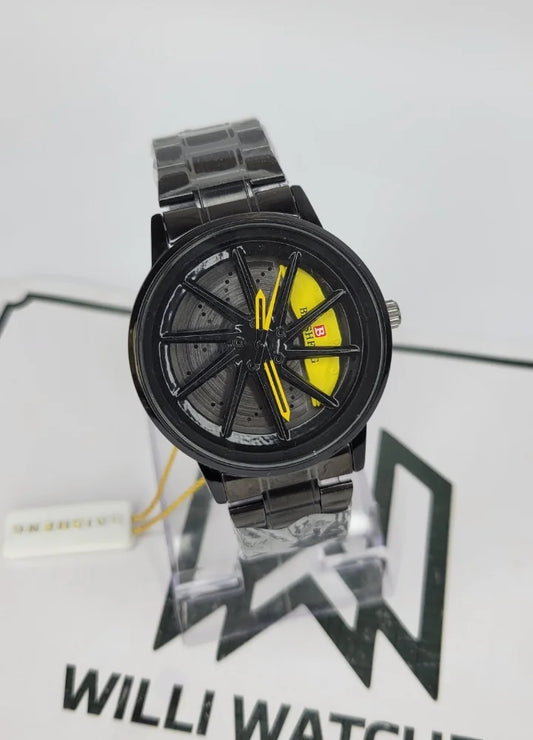 Baisheng Sports Watch – Yellow black Rotating Wheel Rim Dial B-003