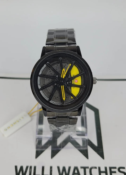 Baisheng Sports Watch – Yellow black Rotating Wheel Rim Dial B-003